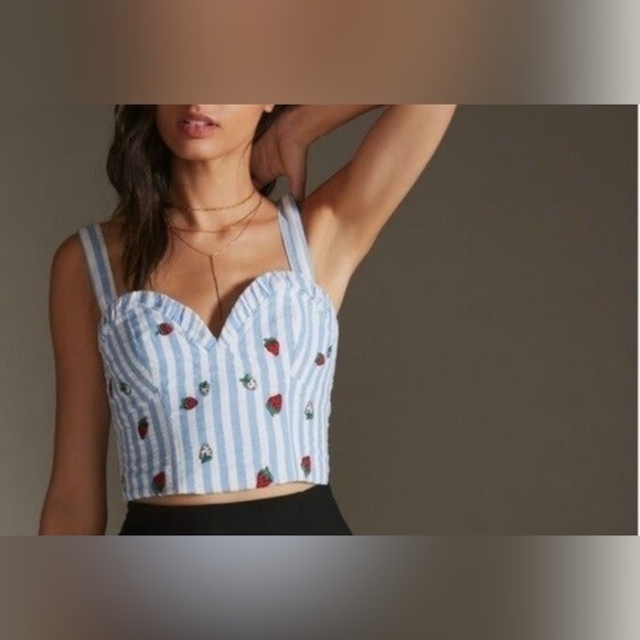 Anthropologie Tops - Anthropologie Crop Top strawberry embroidery